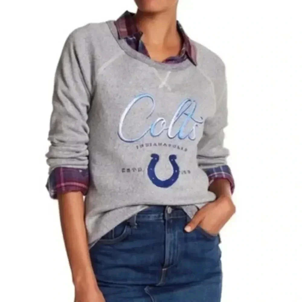 NEW Tommy Bahama NFL Indianapolis Colts Graphic Crewneck Sweater Gray Womens XL